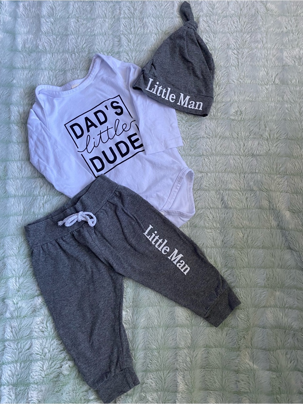 Dad's Little Dude Outfit Set -- White & Gray, 9-12m